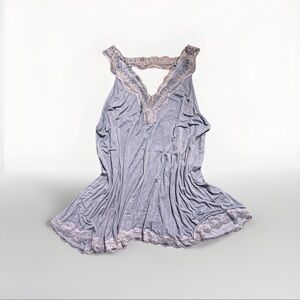 POL Lace Trim Tank Top Blue Boho Sleeveless Camisole Size M